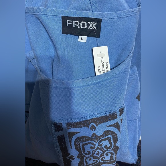 90s block printed blue dress by froxx leaf print large - Picture 7 of 8